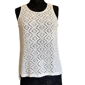 Laffaire Off White Cotton Lace Sleeveless High Low Tunic Top Large